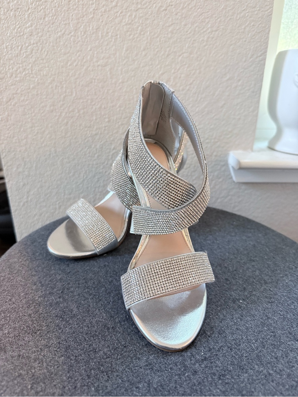 Kelly & Katie Silver Rhinestone Strappy Heels Women’s Dress Sandals